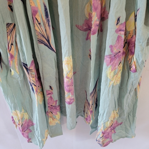 NEW KORI Blue Floral Kimono Top Sz L Back Lace-Up Open Front Beachy Cottagecore - Picture 4 of 12